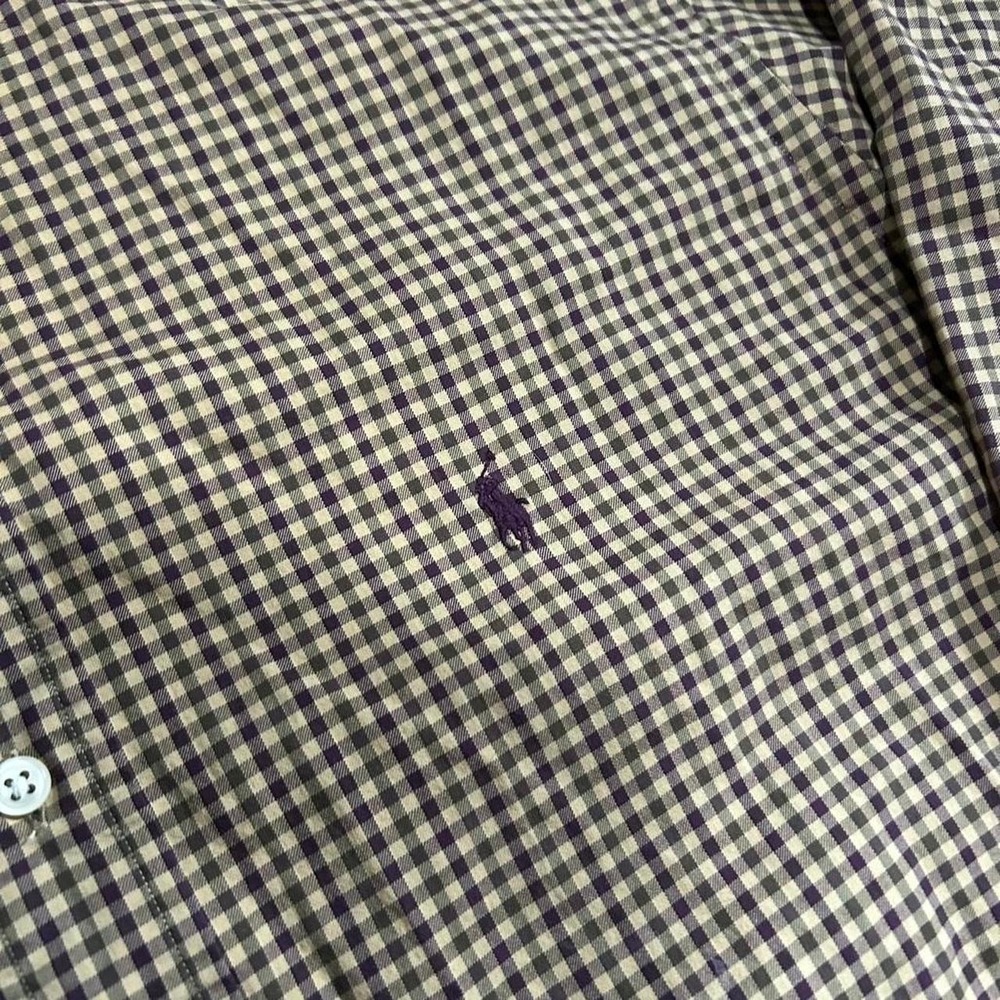 Vintage Polo Ralph Lauren classic fit cream tan checkered L/S cotton shirt XXL - Picture 2 of 5